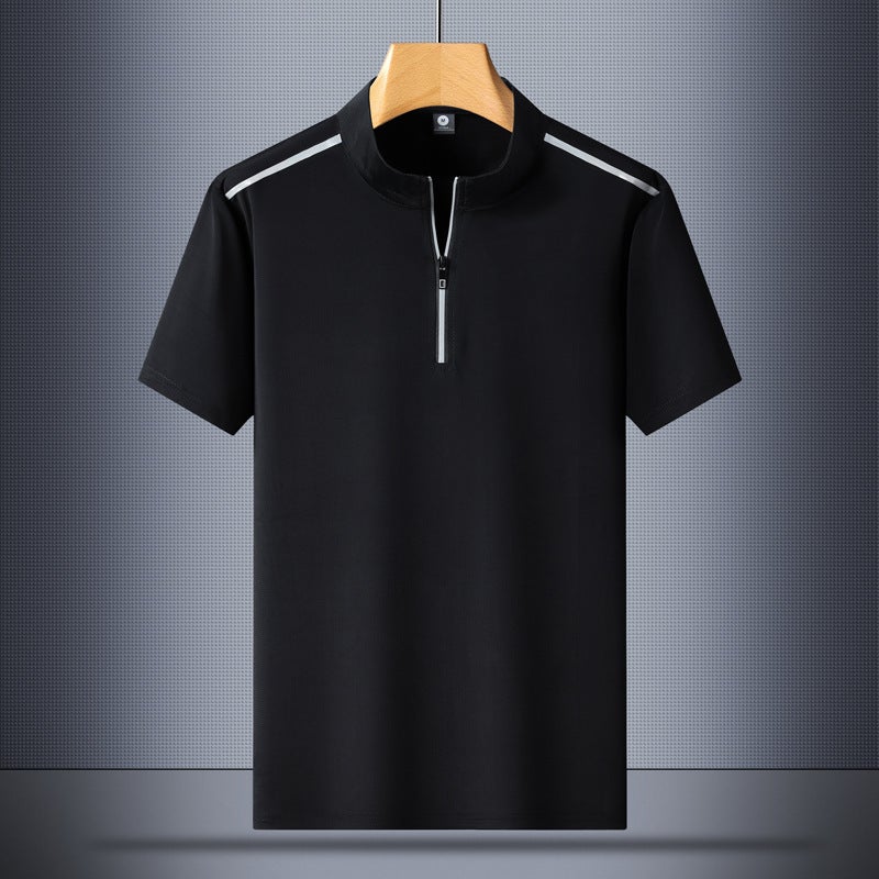 Golf Sports Casual Short-Sleeved T-Shirt Men'S Summer Ice Silk T Quick-Drying Vertical Collar Half-Sleeved T-Shirt Half-Cardigan Top - Image 1