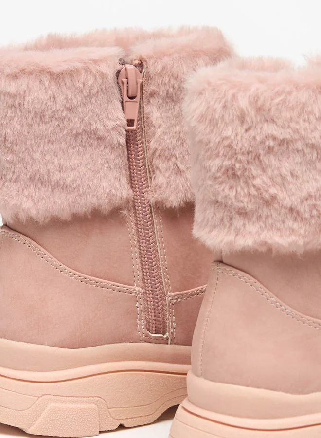 Little Missy Girls Little Missy Plush Detail Ankle Boots with Zip Closure