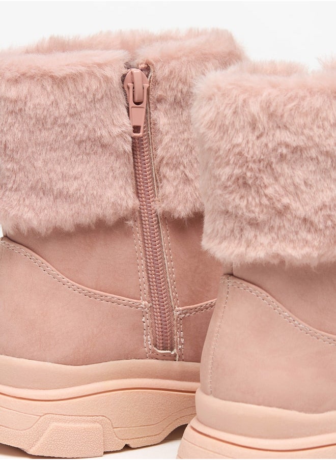 Little Missy Girls Little Missy Plush Detail Ankle Boots with Zip Closure  - Image 5