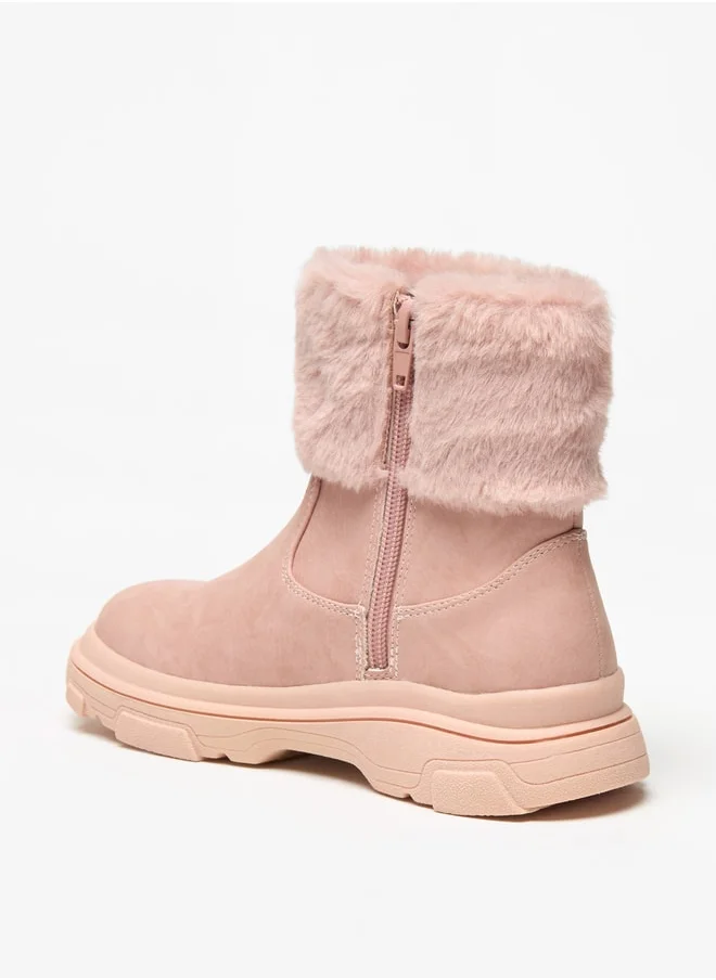 Little Missy Girls Little Missy Plush Detail Ankle Boots with Zip Closure
