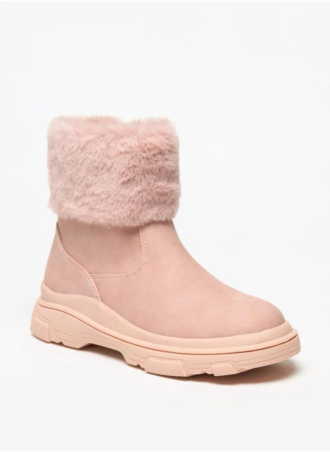 Little Missy Girls Little Missy Plush Detail Ankle Boots with Zip Closure