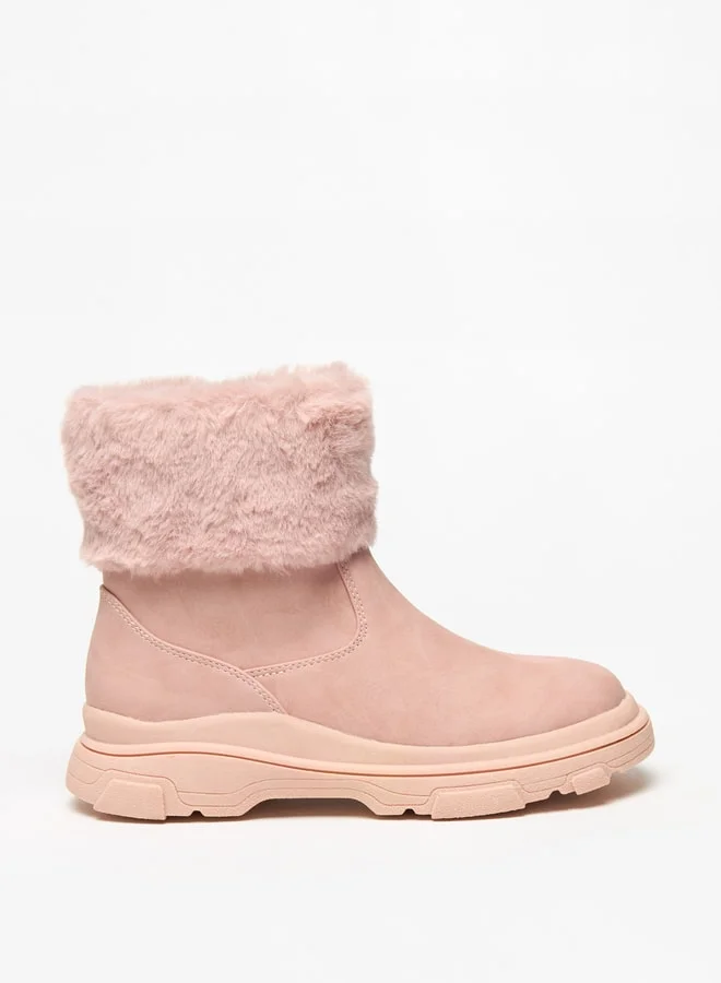 Little Missy Girls Little Missy Plush Detail Ankle Boots with Zip Closure
