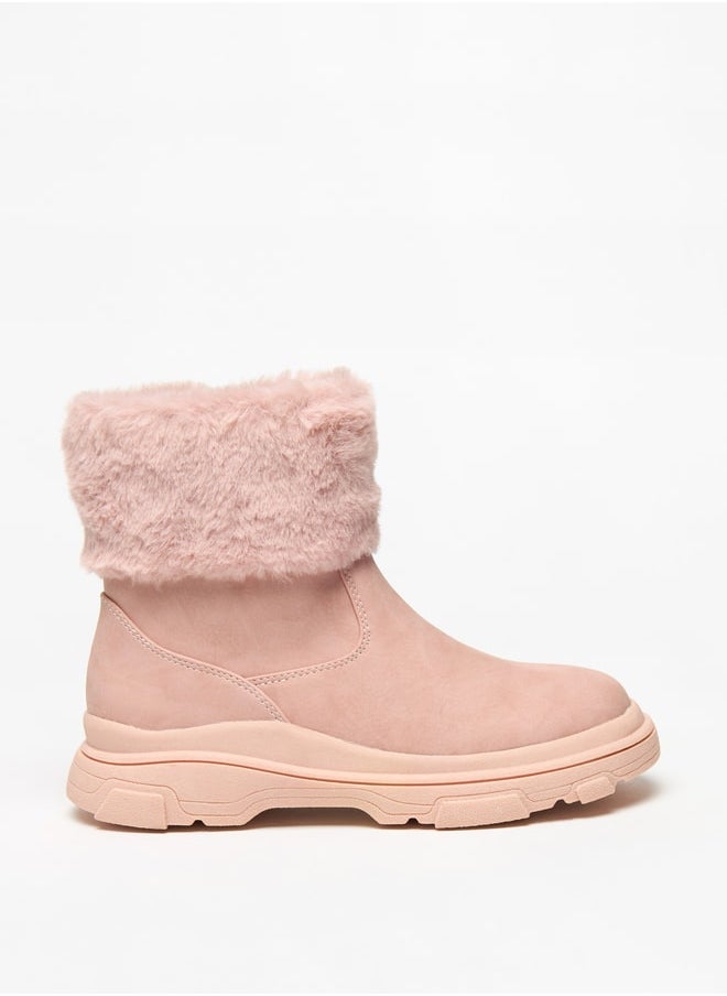 Little Missy Girls Little Missy Plush Detail Ankle Boots with Zip Closure  - Image 3