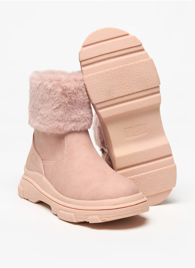 Little Missy Girls Little Missy Plush Detail Ankle Boots with Zip Closure  - Image 4