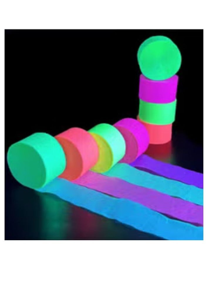 Terabyte Black Light Streamers Fluorescent Rolls Premium UV Reactive Neon Crepe Paper Perfect for Blacklight Birthday Decorations and Events Glow in the Dark Party Supplies 6 Pack of 100ft - Image 1