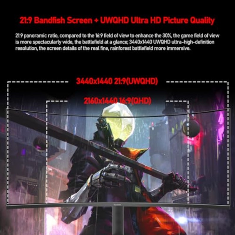 Ultrawide 21:9 Gaming Monitor UWQHD 165Hz Curved 1500R for immersive gaming, IPS panel, black finish, ultra-smooth motion clarity - Image 2