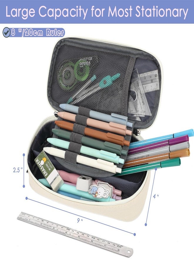 FlowFly Large Capacity Pencil Case for Kids, Boys & Girls - Zippered Multi-Functional Pen Pouch, Soft & Portable Pencil Bag for School, Teens, Students, Beige - Image 3