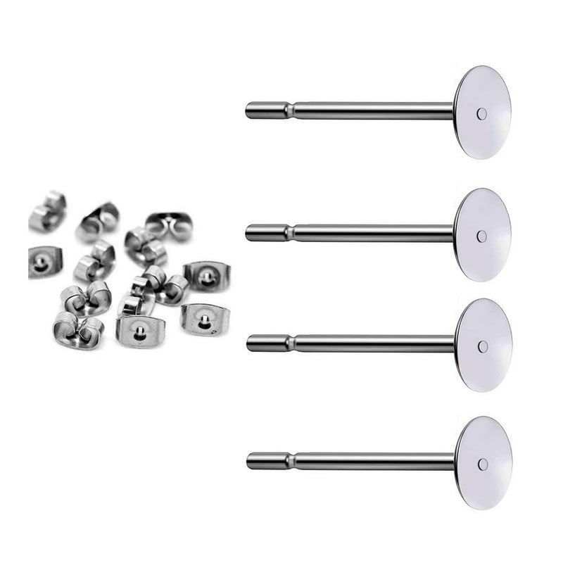 Youdiyla 400pcs Hypoallergenic Stainless Steel Earrings Posts Flat Pad Blank Earring Pin Studs with Butterfly Earring Backs for Jewelry Making Findings (4mm) - Image 1