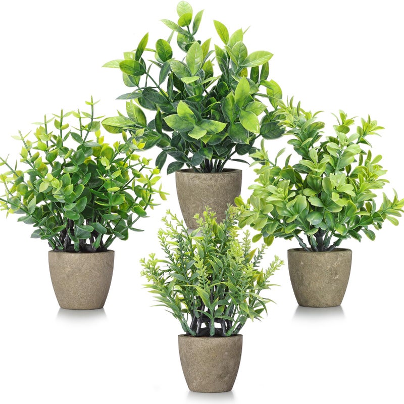 FAVOWREATH 4 Pack Fake Plants Ceramic Mini Artificial Greenery Potted Plants for Home Decor Office Decor Room Decor Farmhouse Decor Indoor Table Bathroom Decor - Image 1