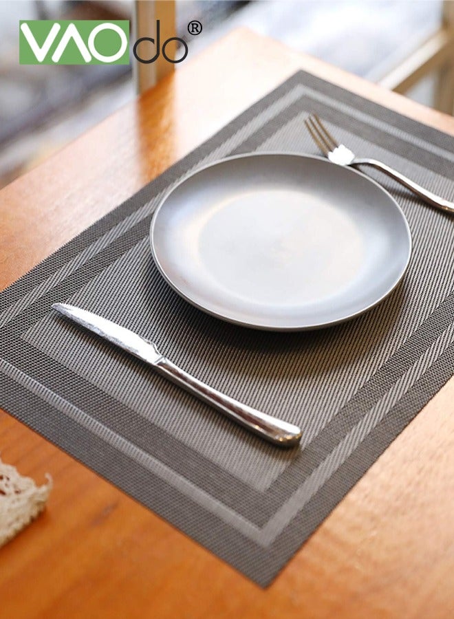 VAOdo Placemats Set of 6, Woven Texture Heat-resistant Table Mats, High-quality PVC Waterproof and Oilproof Dining Mats Machine Washable for Home Restaurant Cafe Grey - Image 2