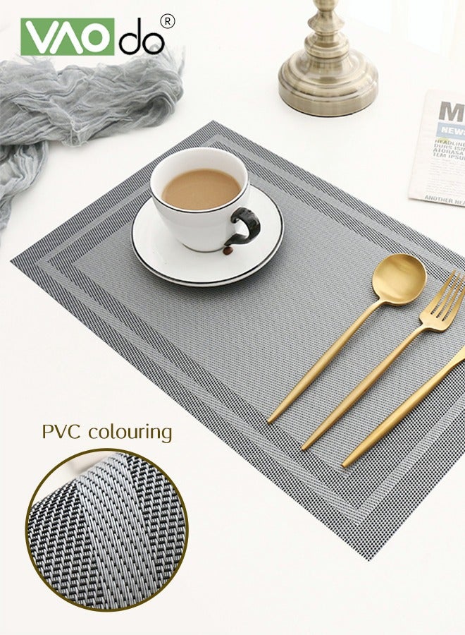 VAOdo Placemats Set of 6, Woven Texture Heat-resistant Table Mats, High-quality PVC Waterproof and Oilproof Dining Mats Machine Washable for Home Restaurant Cafe Grey - Image 4