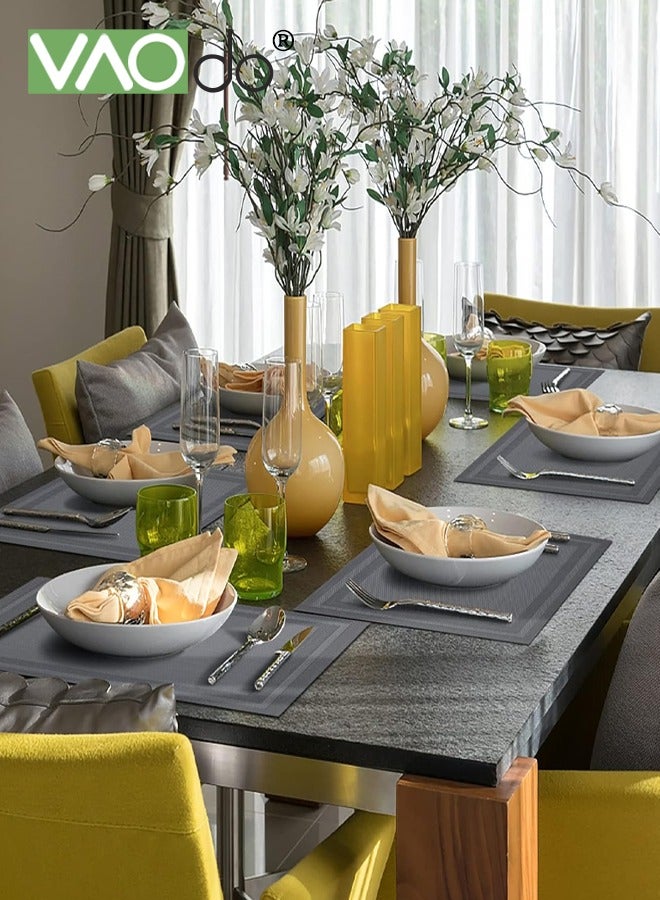 VAOdo Placemats Set of 6, Woven Texture Heat-resistant Table Mats, High-quality PVC Waterproof and Oilproof Dining Mats Machine Washable for Home Restaurant Cafe Grey - Image 3