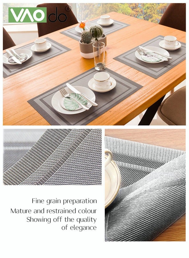 VAOdo Placemats Set of 6, Woven Texture Heat-resistant Table Mats, High-quality PVC Waterproof and Oilproof Dining Mats Machine Washable for Home Restaurant Cafe Grey - Image 5