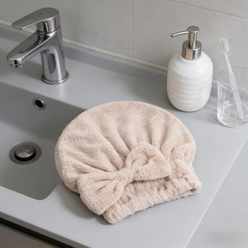 Pink Coral Fleece Hair Drying Cap Quick Dry Thickened Hair Towel with Bow Pineapple Design - Image 5