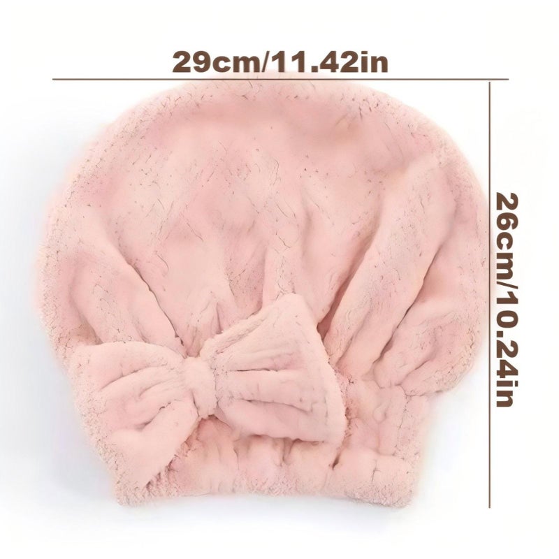 Pink Coral Fleece Hair Drying Cap Quick Dry Thickened Hair Towel with Bow Pineapple Design - Image 3