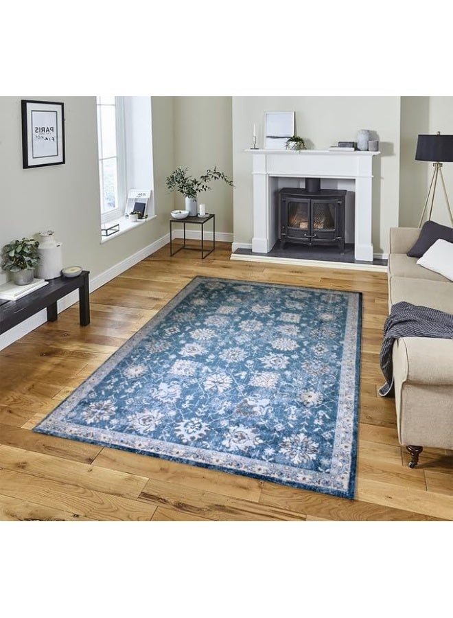 HANDPICKED FURNITURE Ultra Soft Area Carpets For Bed Room Living Room And Dining Room Anti-Slip Floor Carpets Easy To Clean 200 X 300 Cm 66 X 98 Ft - Blue - Image 1