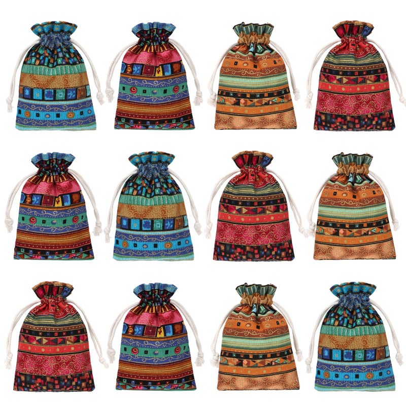 kilofly 12 pc Egyptian Jewelry Bag Aztec Print Drawstring Coin Purse Gift Pouch