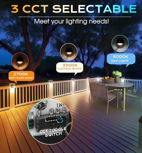 CLOUDY BAY [12 Pack] 3CCT Low Voltage LED Deck Lights Outdoor,2700K/3500K/5000K Selectable,Landscape Step Stair Railing Fence Light Wired,3W,12V-24V AC/DC Deck Lighting Fixtures - Image 3