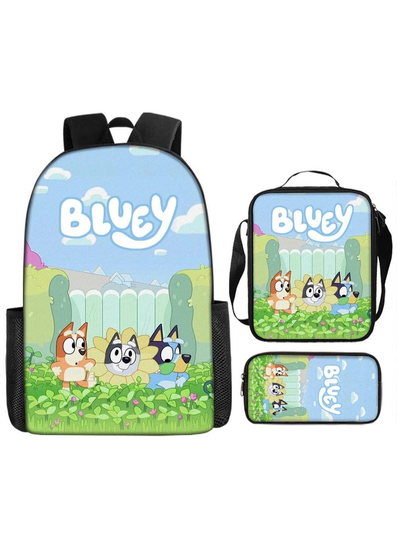 general 3-piece Set Bluey Family Anime Backpacks Bluey Family Lightweight Backpacks Meal Bags Pen Bags Cute Backbags - Image 1