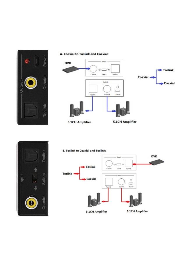 Thoraya - Fiber Coaxial Intercom 2-way Digital Toslink Audio Converter SPDIF Audio Input Splitter Adapter - Image 1