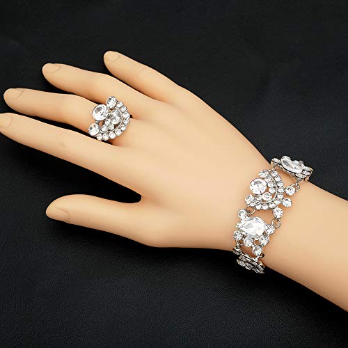 CSY 4 Pcs/Sets Elegant Crystal Necklace Earrings Bracelet Ring Bridal Wedding Costume Jewelry Sets for Brides Women Gifts (White Gold Plated-White) - Image 5