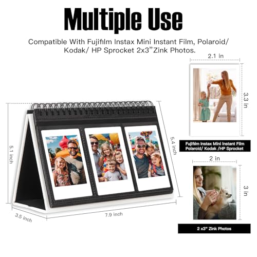 Veicevol Mini Photo Album for Fujifilm Instax Mini Camera 96 Pockets Photo Album for Polaroid Leather Desktop Display Album for Instax Mini 12 11 9 40 8 7 Evo LiPlay Instant Camera 2x3 Photo Album White - Image 3