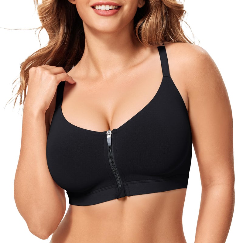 CYDREAM Womens Zip Front Closure Bra Wireless Seamless Bralettes Comfort Full Coverage Back Smoothing No Underwire (US, Alpha, Large, Regular, Regular, Black) - Image 1