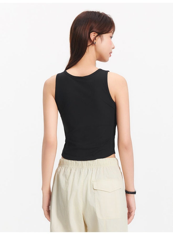 سيمير تيشيرت بدون أكمام بلون موحد ونقشة مضلعة للنساء - Image 3