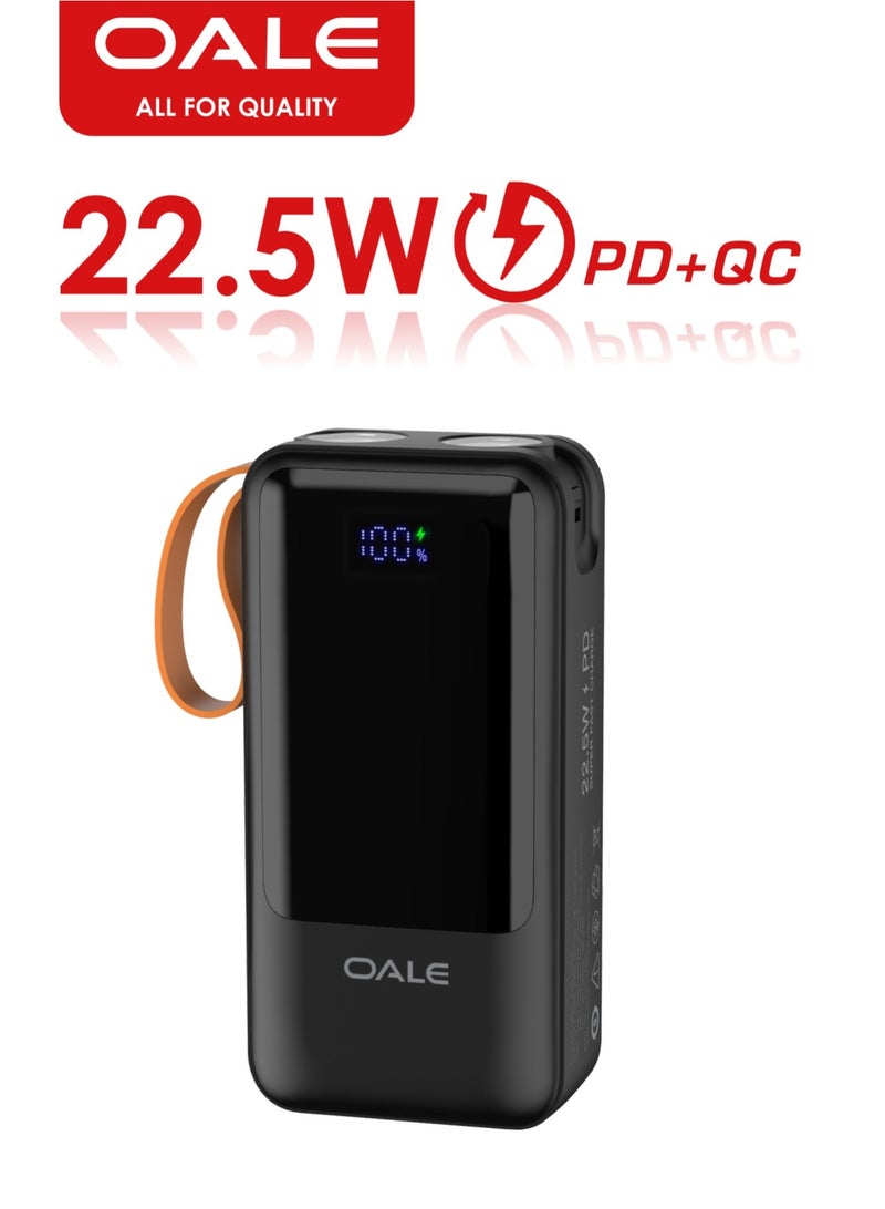 OALE iPower E30000 27000mAh Power Bank, 22.5W Fast Charging, 5 Outputs & 2 Inputs, Dual Flashlights, Built-in 4 Cables, Carry Strap - Image 3