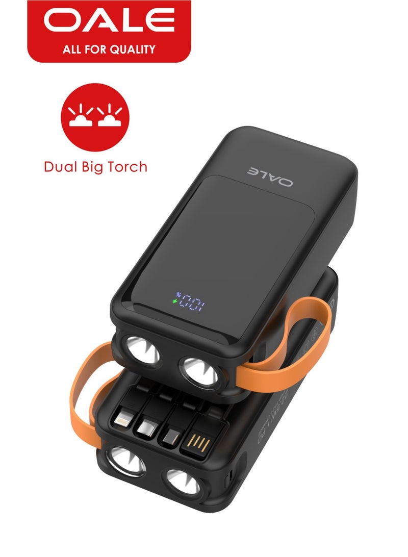 OALE iPower E30000 27000mAh Power Bank, 22.5W Fast Charging, 5 Outputs & 2 Inputs, Dual Flashlights, Built-in 4 Cables, Carry Strap - Image 1