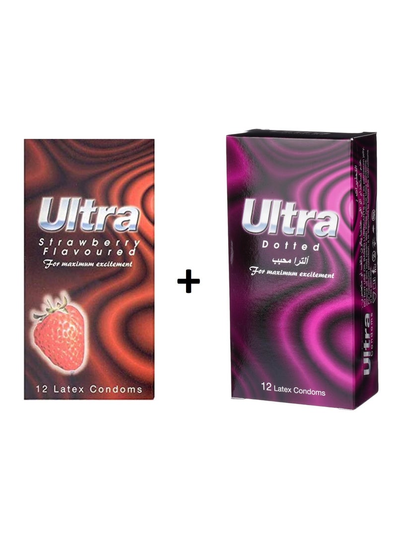 Ultra active Ultra 24-Piece Dotted & Strawberry Flavoured Lubricated Condom Set - Image 1