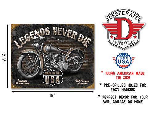 Signs 4 Fun Desperate Enterprises Legends Never Die Biker Tin Sign Flat New 31X40 CM S2177 - Image 2