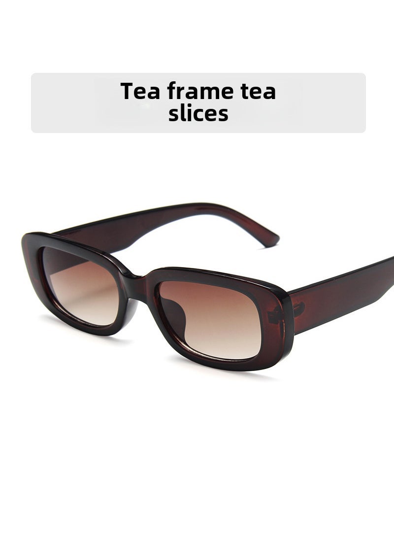 New Fashion Small Frame Sunglasses Square Jelly Color Frame Fashion Street Photograph Sunglasses Cross-border Quick Sale Too Glasses Women Tea Frame Tea Tablet