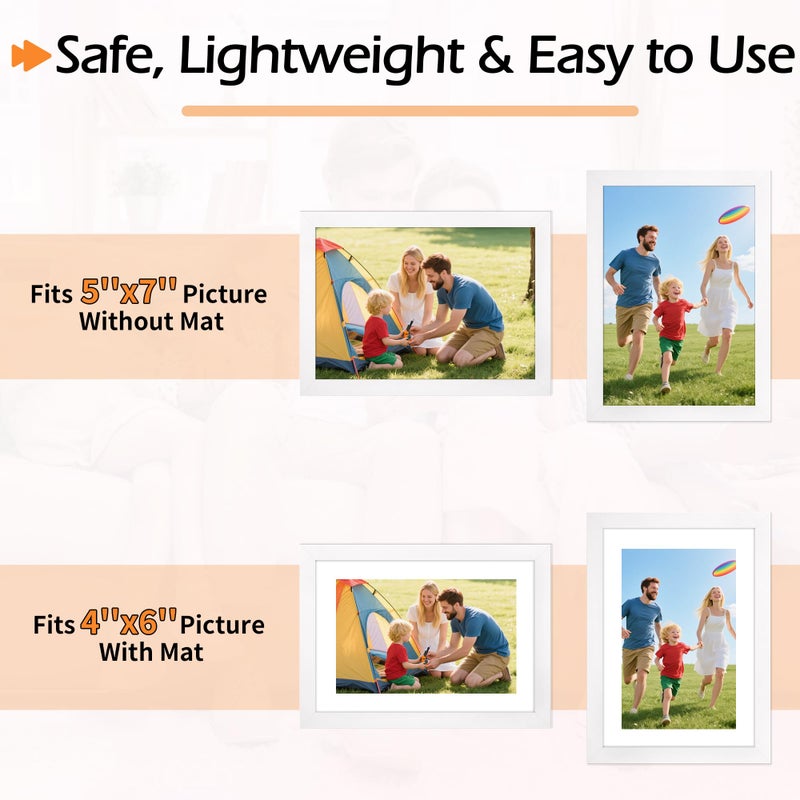 HOMERHYME 5x7 Picture Frame Set of 8, White Photo Frames for Gallery Wall Mounting or Table Display, Display Pictures 4x6 with Mat or 5x7 Without, Poster Frames with Plexiglass for Home Office Decor - Image 3