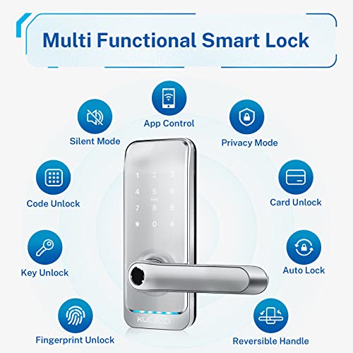 KUCACCI Keypad Smart Door Lock with Handle: Kucacci Keyless Entry Smart Lock for Front Door - Electronic Code for Exterior Door - Retrofit Knob Deadbolt Lock(Silver) - Image 2