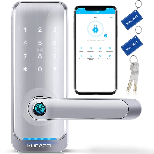 KUCACCI Keypad Smart Door Lock with Handle: Kucacci Keyless Entry Smart Lock for Front Door - Electronic Code for Exterior Door - Retrofit Knob Deadbolt Lock(Silver) - Image 1