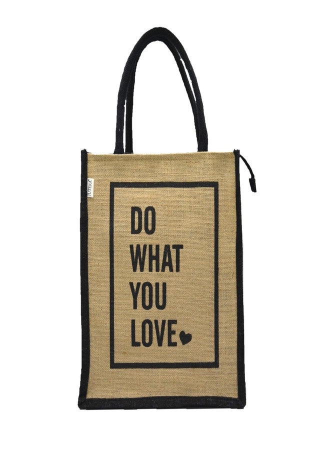 JUTEKA Eco Friendly Reusable Printed Multipurpose Jute Carry Bag for Lunch, Grocery, Tiffin, Office with Zip and Padded Handles for Men Women. (Size: Medium) (Natural) - Image 2