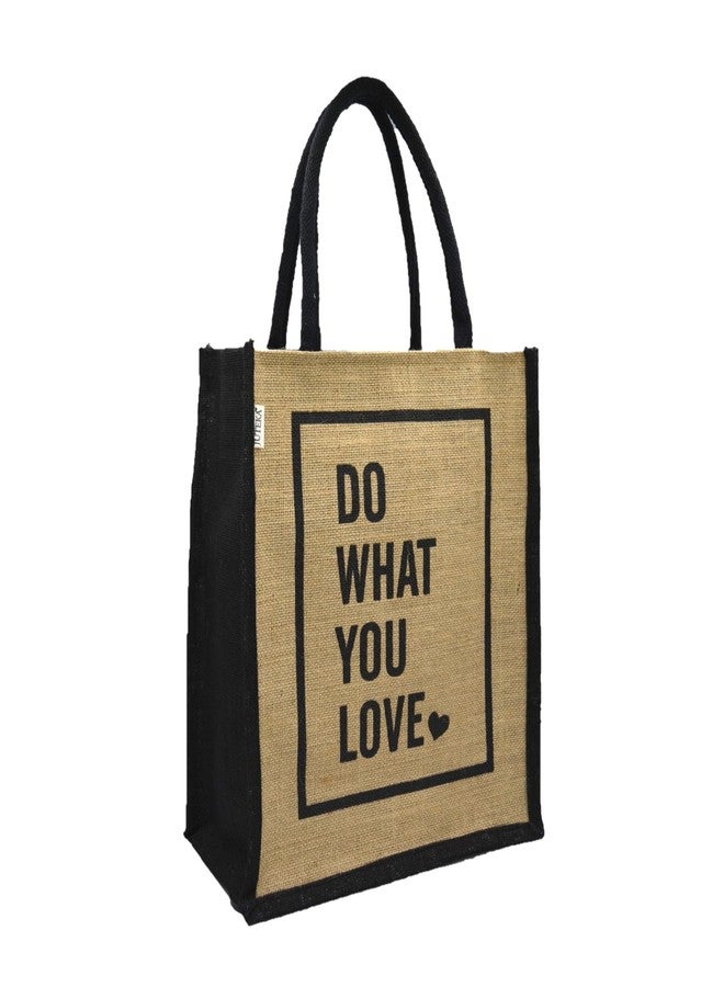 JUTEKA Eco Friendly Reusable Printed Multipurpose Jute Carry Bag for Lunch, Grocery, Tiffin, Office with Zip and Padded Handles for Men Women. (Size: Medium) (Natural) - Image 1
