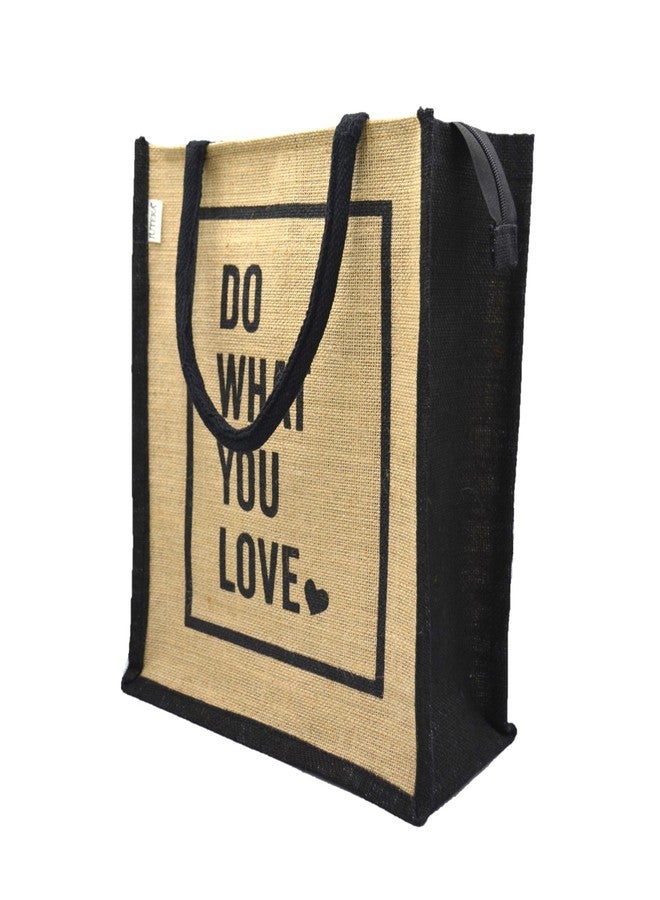 JUTEKA Eco Friendly Reusable Printed Multipurpose Jute Carry Bag for Lunch, Grocery, Tiffin, Office with Zip and Padded Handles for Men Women. (Size: Medium) (Natural) - Image 3