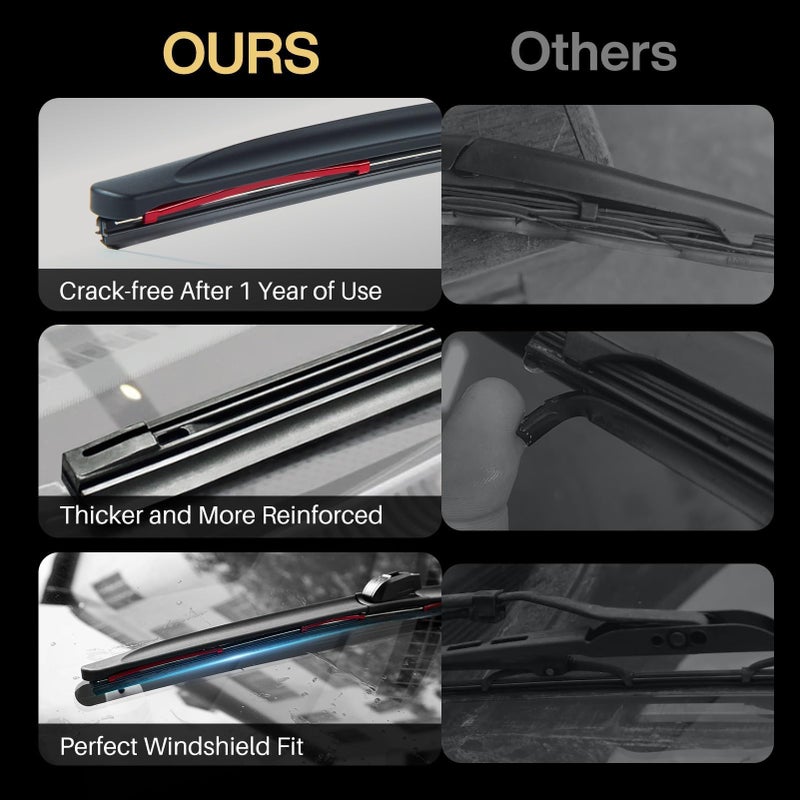 DOG TAIL Neoprene Dual-Steel Frame Wiper Blades 26"+20" with Multiple Adapters, Automotive Replacement Vehicle Front Windshield Wiper Blades Set for My Car Truck Vehicle AdaptBeam - Image 5