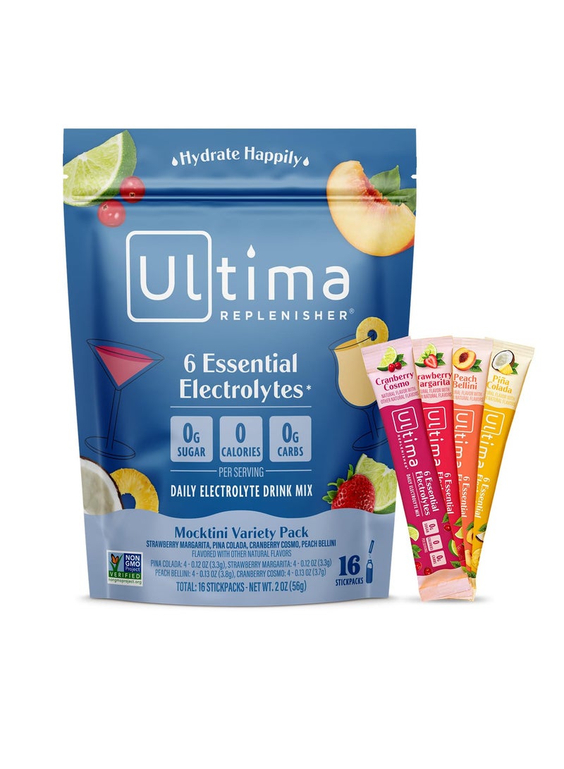 Ultima Replenisher Daily Electrolyte Powder Drink Mix – Mocktini Variety, 16 Stickpacks – Hydration Packets with 6 Key Electrolytes and Trace Minerals – Keto Friendly, Non-GMO and Sugar-Free - Image 1