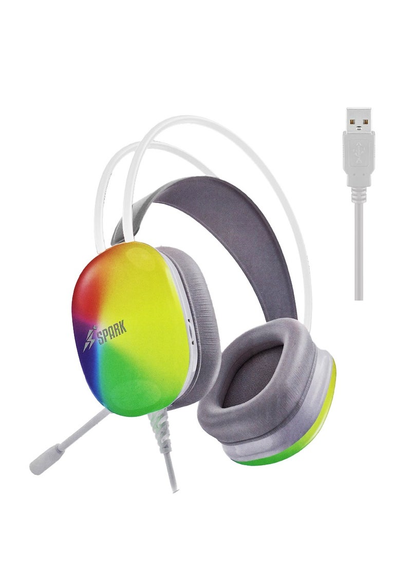Spark - Gaming Headset , Comfortable RGB Caps Headset H100 , With USB and 7.1 Audio Cable , Noise Cancelling MIC , Surround Sound 360 Audio Directional Pinpoint , 110dB High Sensitivity , Captures Sound Source at all Distance , Compatible With PS/4 , PS/5 , XBOX , Switch - White - Image 1
