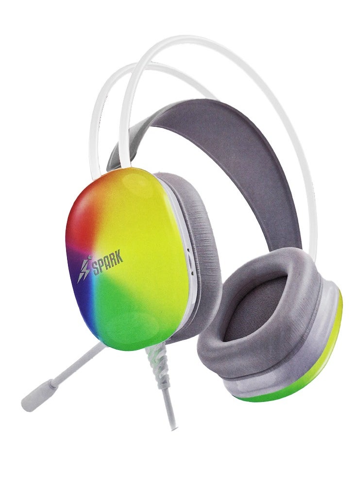 Spark - Gaming Headset , Comfortable RGB Caps Headset H100 , With USB and 7.1 Audio Cable , Noise Cancelling MIC , Surround Sound 360 Audio Directional Pinpoint , 110dB High Sensitivity , Captures Sound Source at all Distance , Compatible With PS/4 , PS/5 , XBOX , Switch - White - Image 1