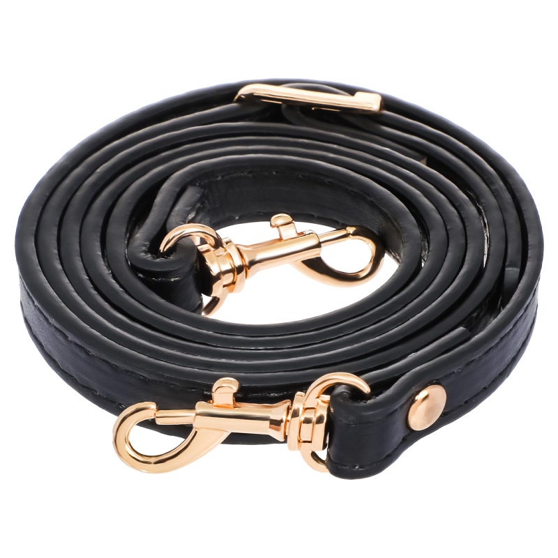RAYNAG Leather Crossbody Strap Replacement, Adjustable Purse Strap, Handbag Shoulder Strap Replacement with Gold Hardware, Black