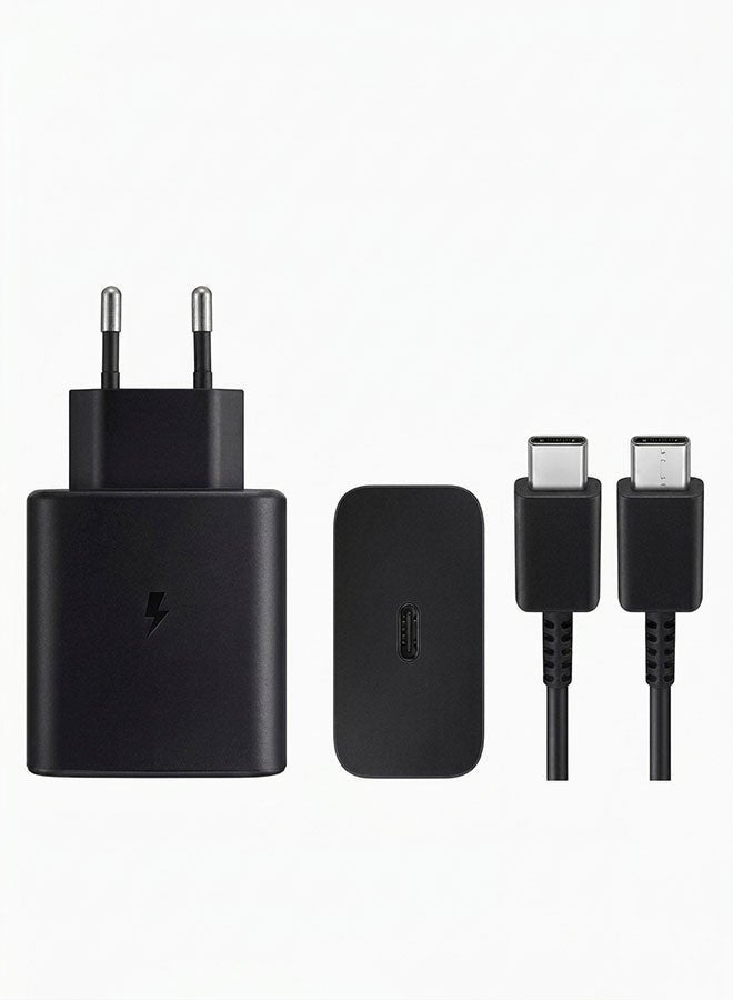 شاحن حائط سريع 25 واط بمنفذ USB-C (Type-C) مع كابل (3 أمبير) Type-C إلى Type-C بطول 1 متر - شحن سريع بتقنية PD، متوافق مع أجهزة سامسونج وغيرها من أجهزة USB-C - أسود - Image 4