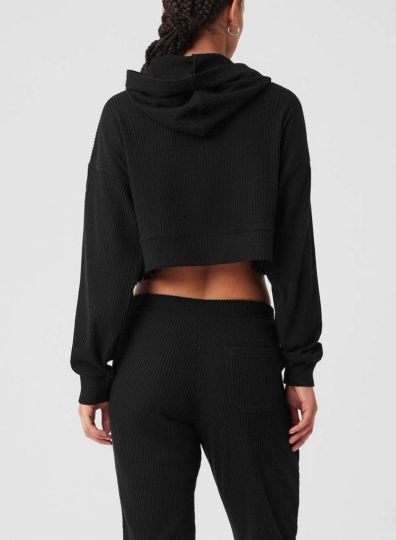 alo Yoga set MUSE Sports set thread loose casual hooded hoodie sports two-piece set black  - Image 2