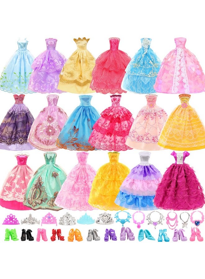 باروا 10 قطعة فساتين مع 17 إكسسوارات ملابس دمى مصنوعة يدويًا وإكسسوارات فساتين حفلات الزفاف للدمى 11.5 بوصة - Image 1