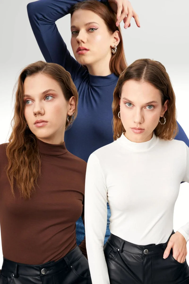Bipantolon BIPANTOLON Women's 3-Pack Slim Fit Turtleneck Bodysuits
