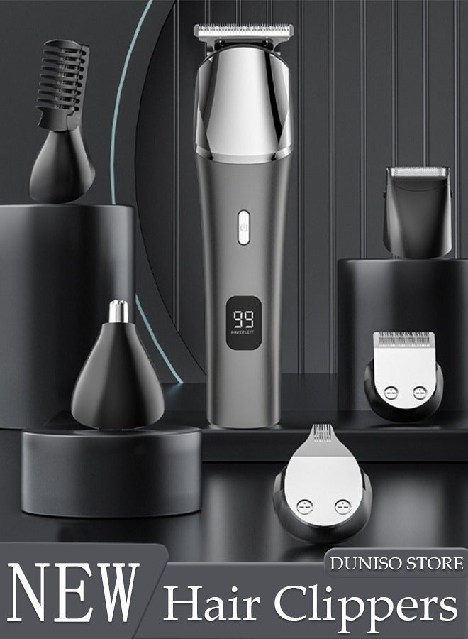 DUNISO Smart Hair Clippers Electric with Digital Display 6 Replacement Headers Turbo Motor Hair Cutting Kit Pro Mens Clippers, Cordless Rechargeable Hair Trimmer Set Professional Barbers Grooming Kit - Image 1