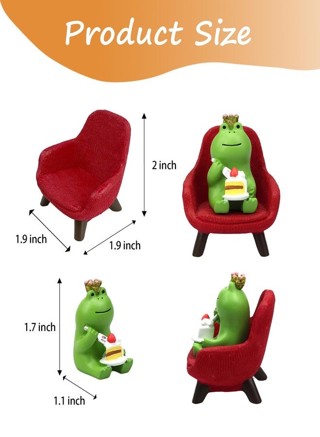 Refintural Miniature Frog Eating Cake Figurine - Funny Frog Sculpture for Shelf, Desk Decoration - Perfect Cute Frog Gift for Frog Lovers(Red Sofa) - Image 2